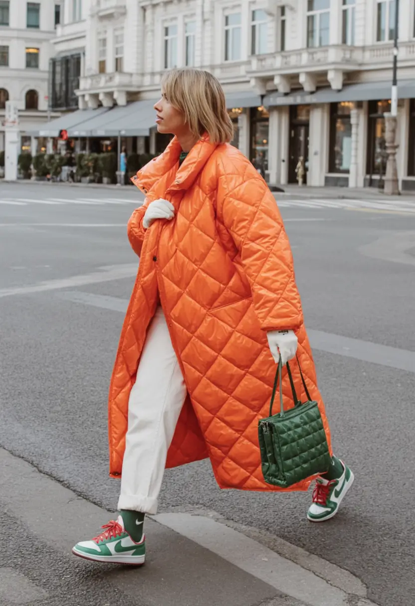 Warm Fall outfits Inspiration 2025 Bold Quilted Color Blocking for Urban Energy