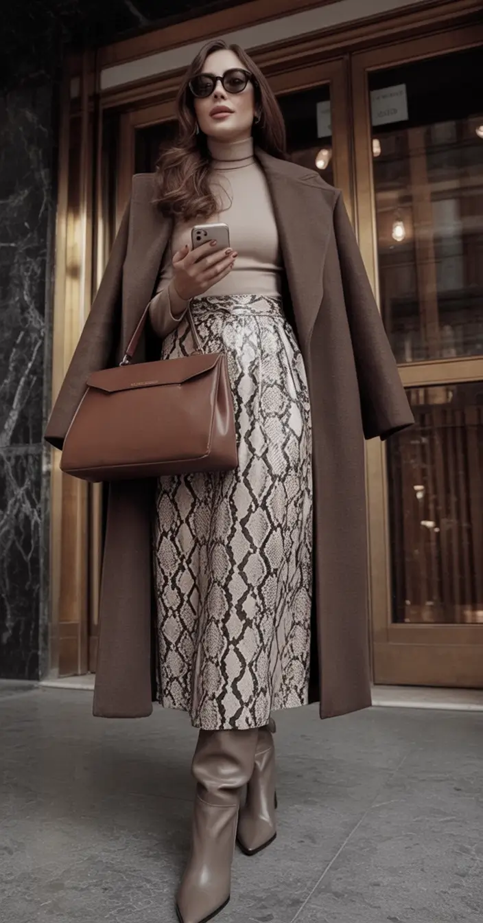 Warm Fall outfits Inspiration 2025 Polished Neutrals with a Wild Side